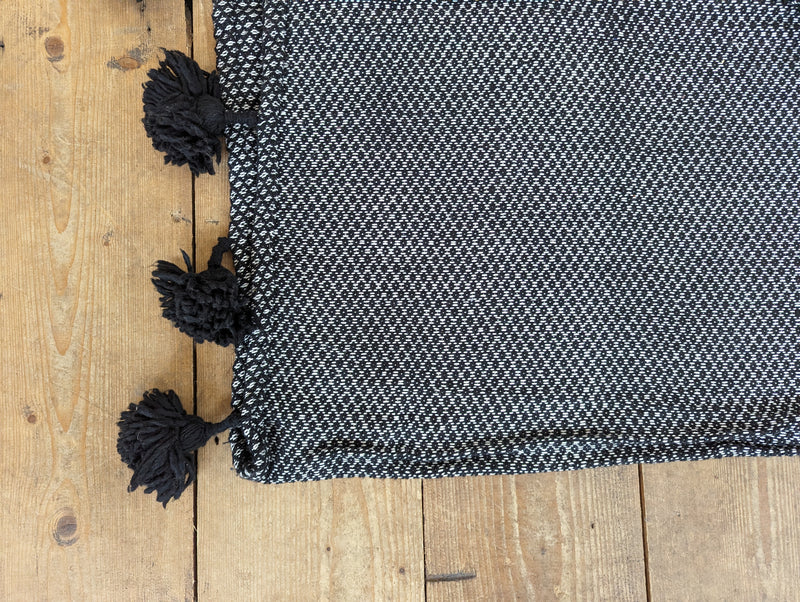 'Charcoal Diamonds’ (black pompom) Wool Pompom Blanket BLPP114