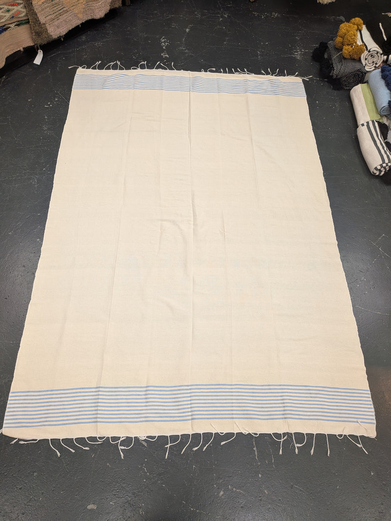 Cotton Blanket - White with blue stripe band BLCB022
