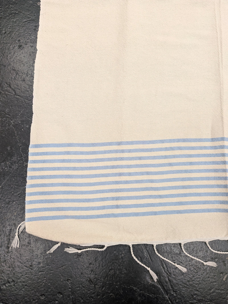 Cotton Blanket - White with blue stripe band BLCB022
