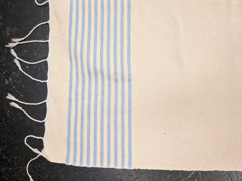 Cotton Blanket - White with blue stripe band BLCB022