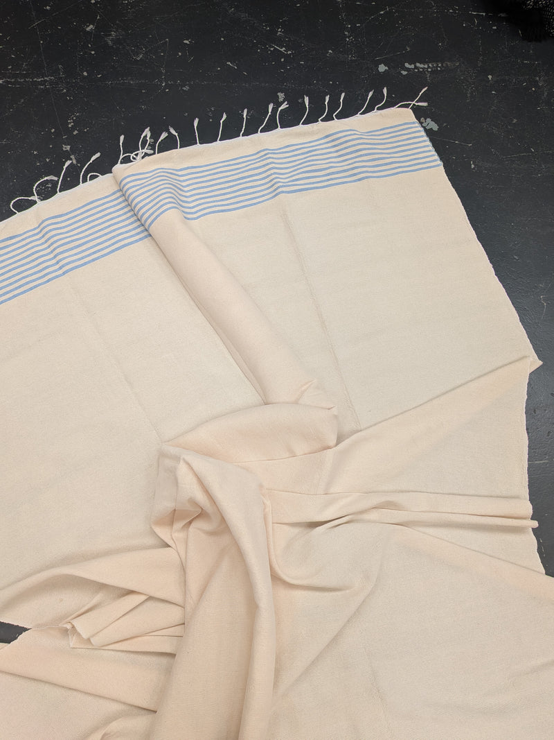 Cotton Blanket - White with blue stripe band BLCB022