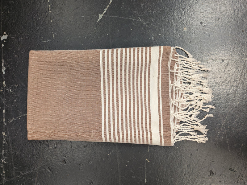 'Kaouki' Hammam Towel - Brown with white bands BLHT102