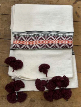 Multi Colour Stripe Jacquard Weave Pompom Blanket BLPP109