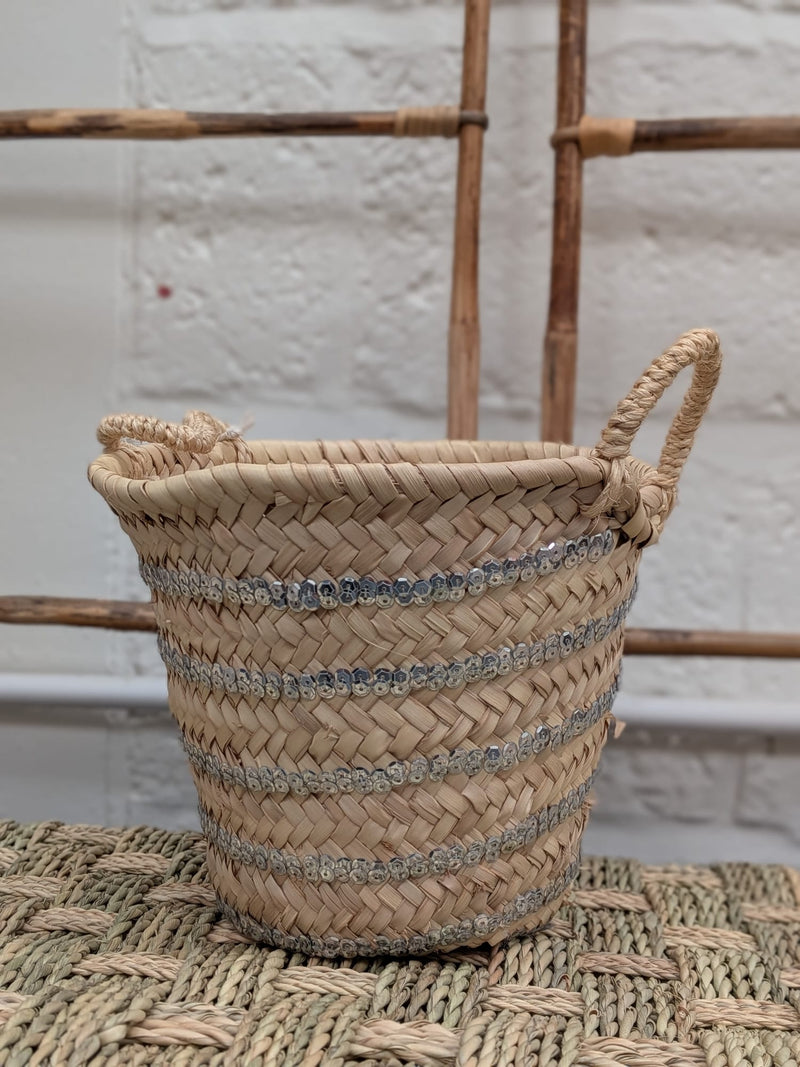 Sea Grass Basket with Sequin Band Detail HWBK020
