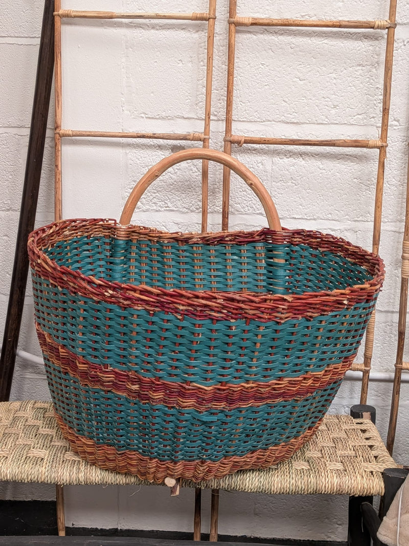 Small Hand woven hazel & recycled plastic basket BP009