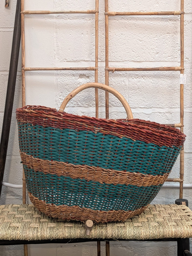 Medium Hand woven hazel & recycled plastic basket BP006