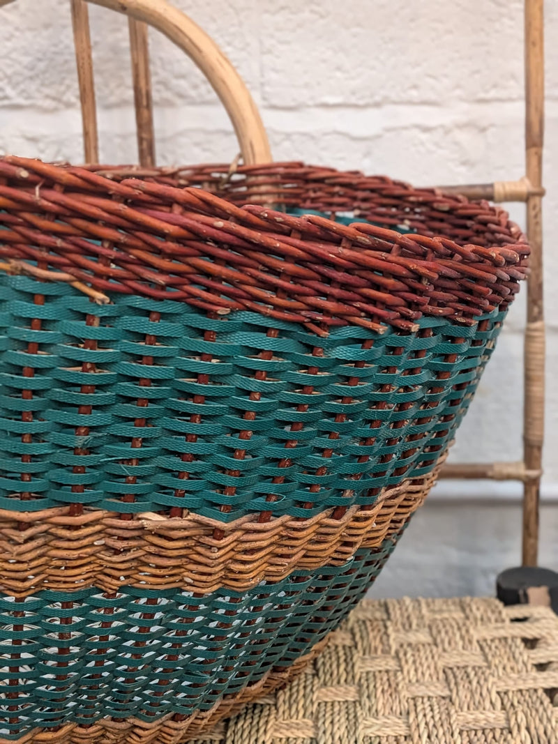 Medium Hand woven hazel & recycled plastic basket BP006