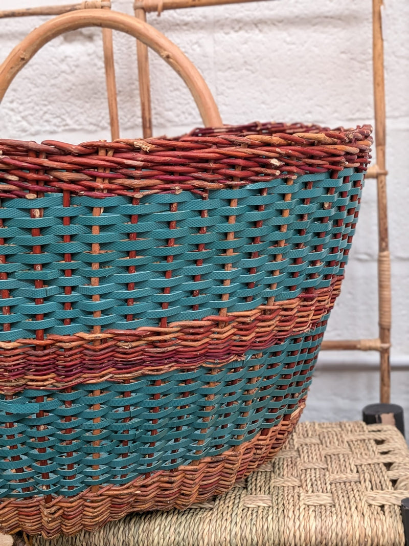 Small Hand woven hazel & recycled plastic basket BP009