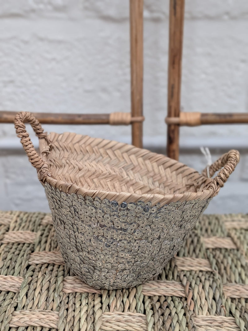 Sea Grass Basket with Sequin Detail - HW-BK-019