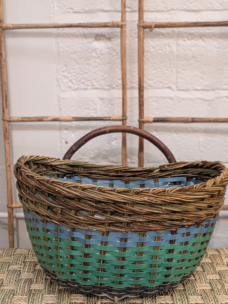 Small Hand woven hazel & recycled plastic basket - BP-001