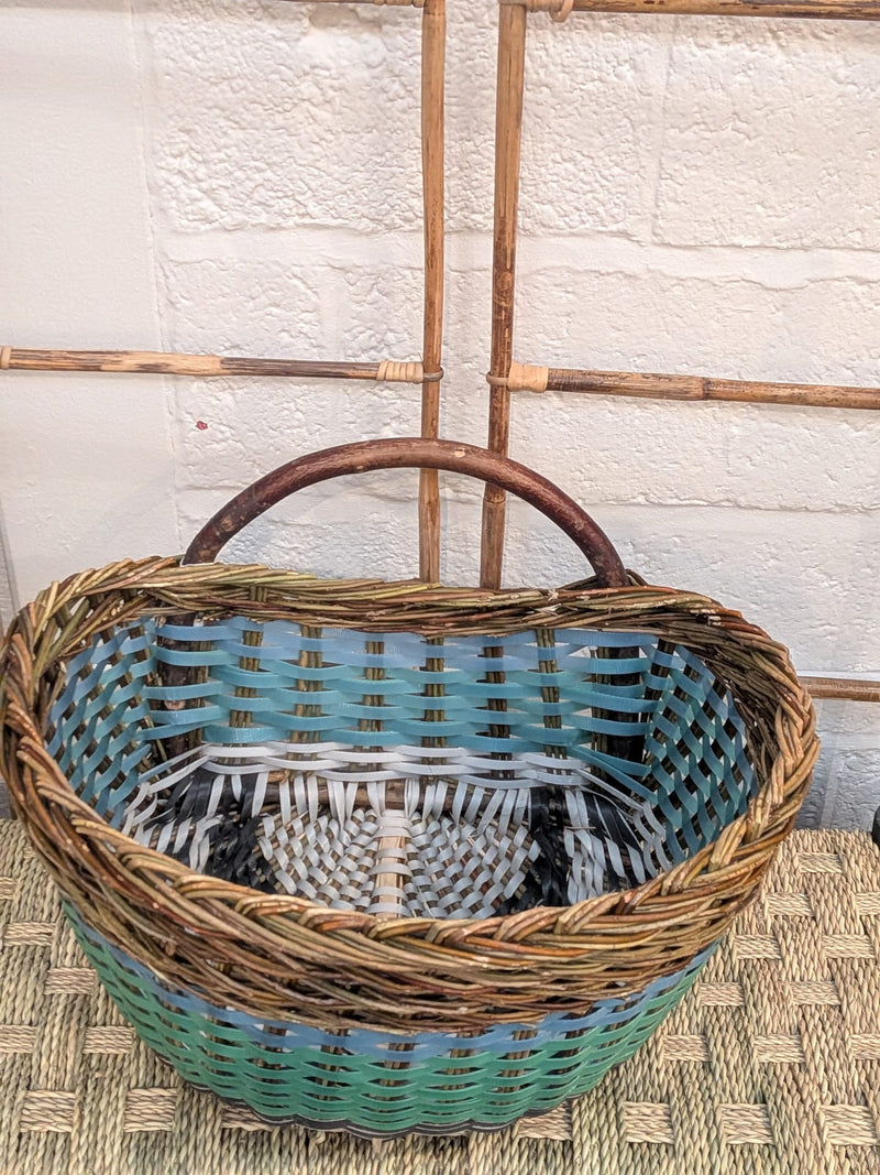 Small Hand woven hazel & recycled plastic basket - BP-001