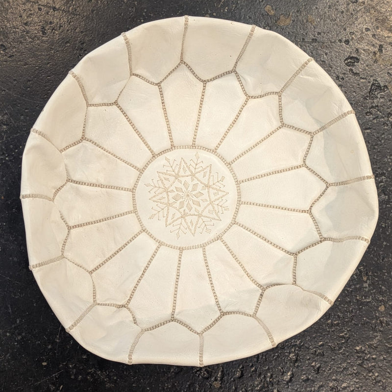 White Moroccan Leather Pouffe - PO-LP-021