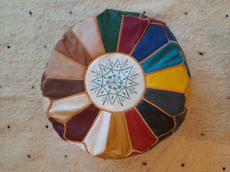 Multi / Rainbow Moroccan Leather Pouffe POLP008