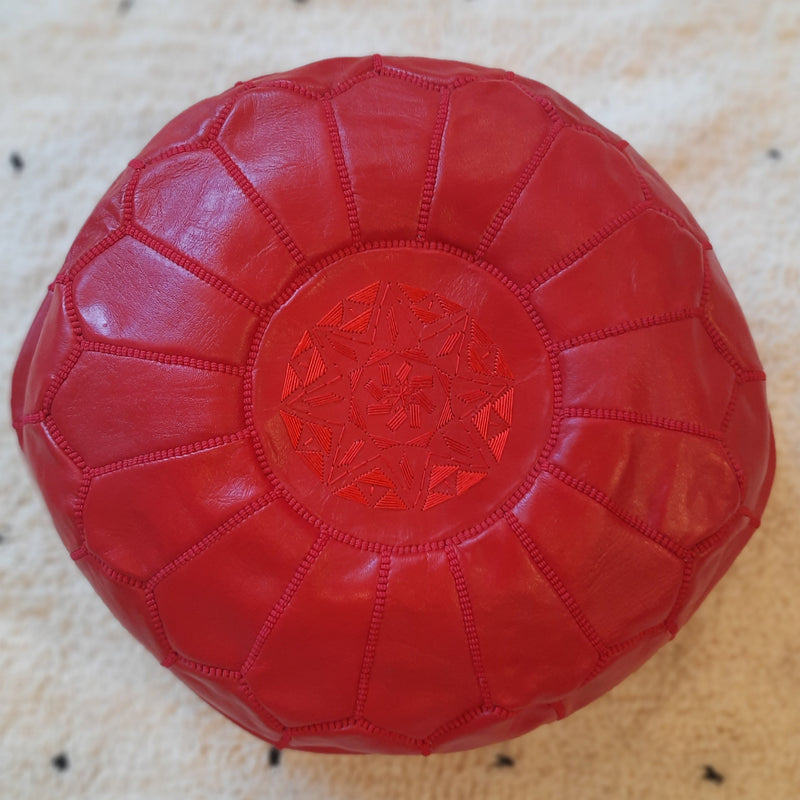 Red Moroccan Leather Pouffe POLP010