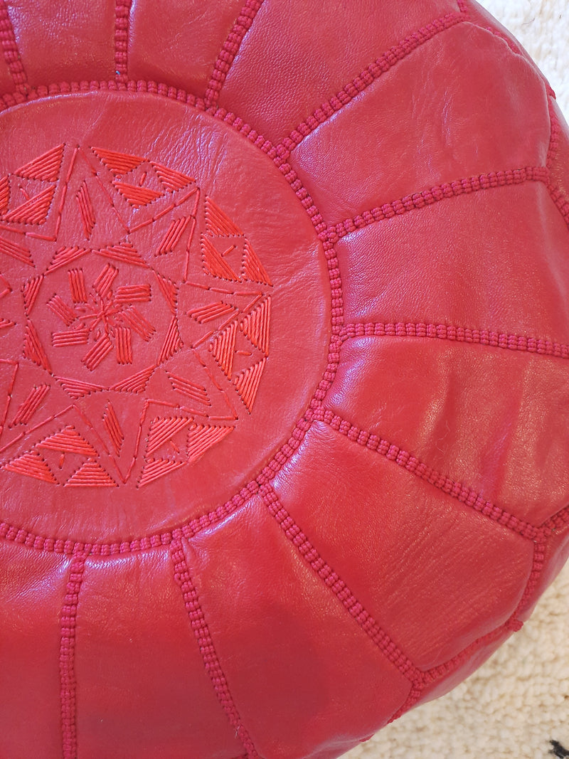 Red Moroccan Leather Pouffe POLP010