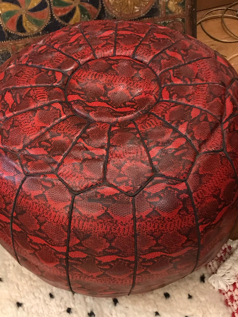 Large Embossed Cow Hide Pouffe - PO-LP-004