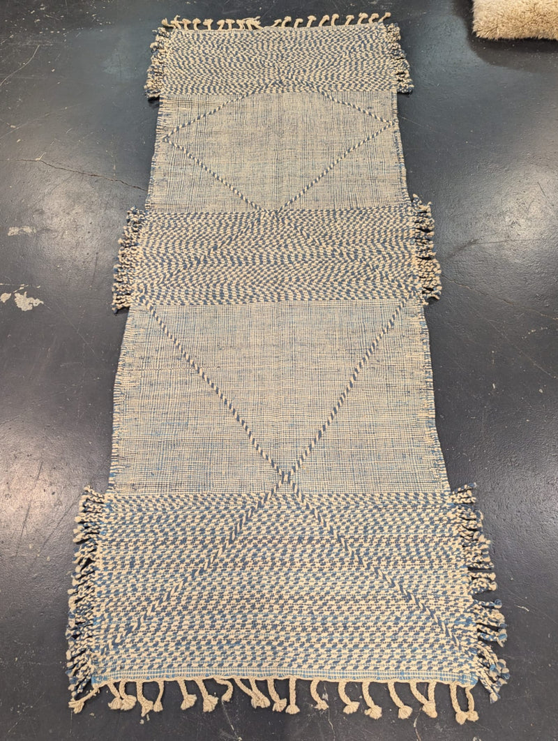 'Blue & White' Flatweave Kilim Runner - RUKM019
