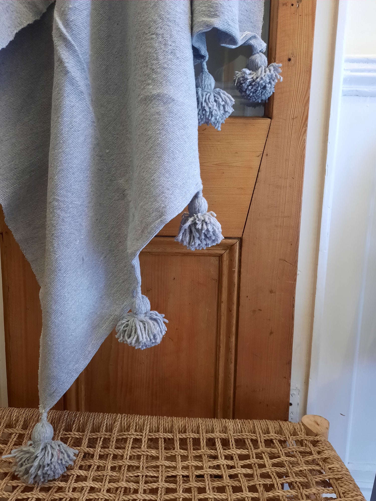 ‘Classic’ Pom Pom Blanket - Sky Blue BP106