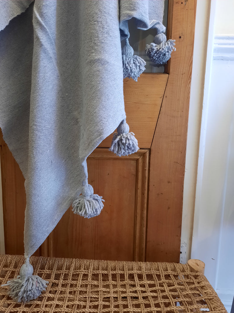 ‘Classic’ Pom Pom Blanket - Sky Blue BLPP008