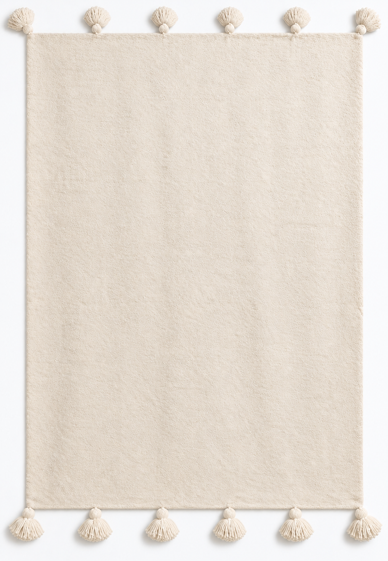Cream Pom Pom Blanket - BLPP128