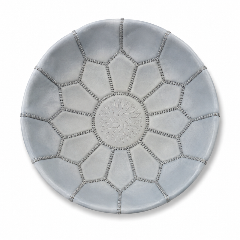 Mini Leather Pouffe - Light Grey POLP083