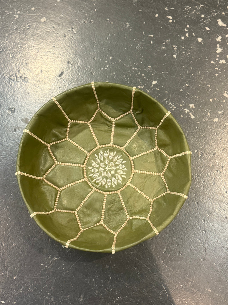 Mini Leather Pouffe - Dark Olive Green POLP030