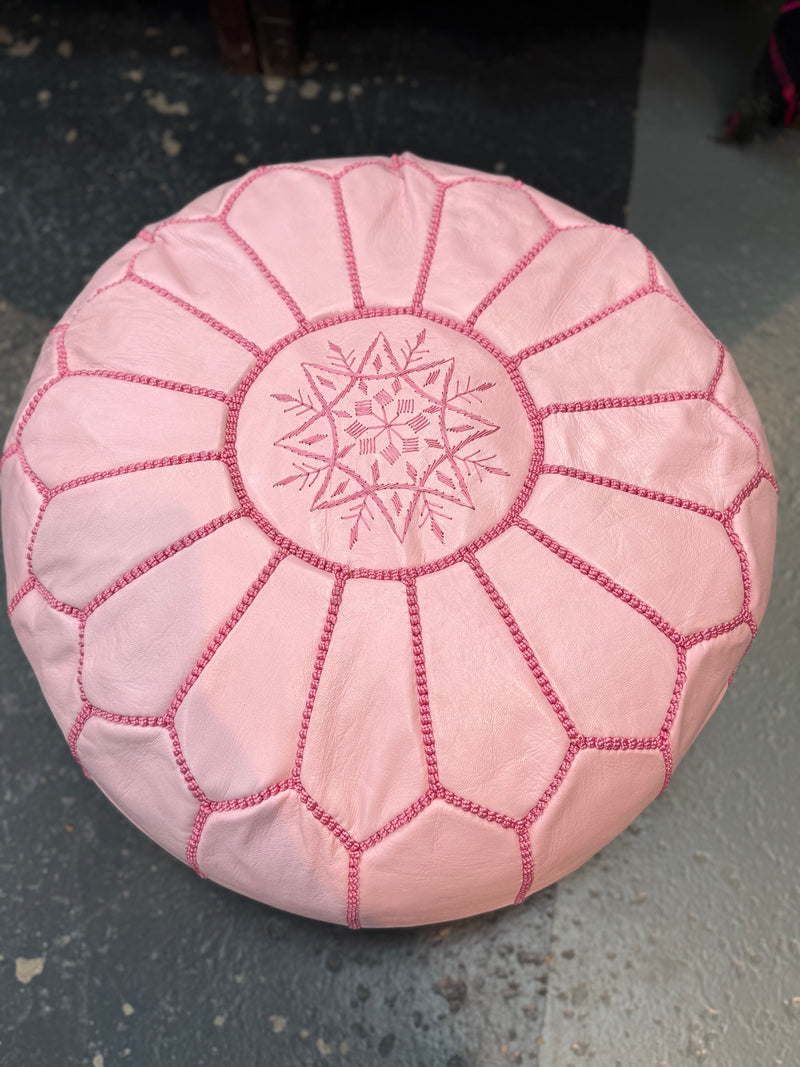 Light Pink Moroccan Leather Pouffe POLP070