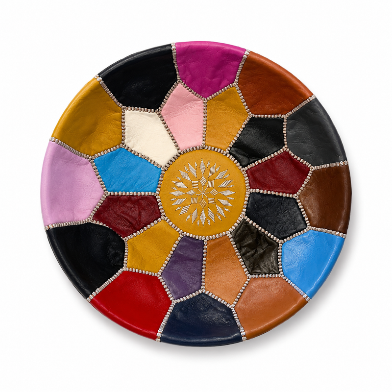 Mini Leather Pouffe - Multi Colour POLP081