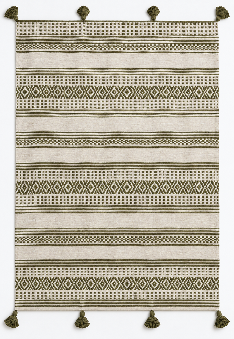 Sage Green Jacquard Weave Pom Pom Blanket - BLPP127