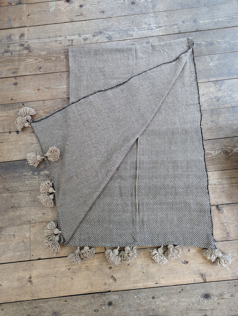 'Taupe Diamonds' Wool Pompom Blanket BLPP017