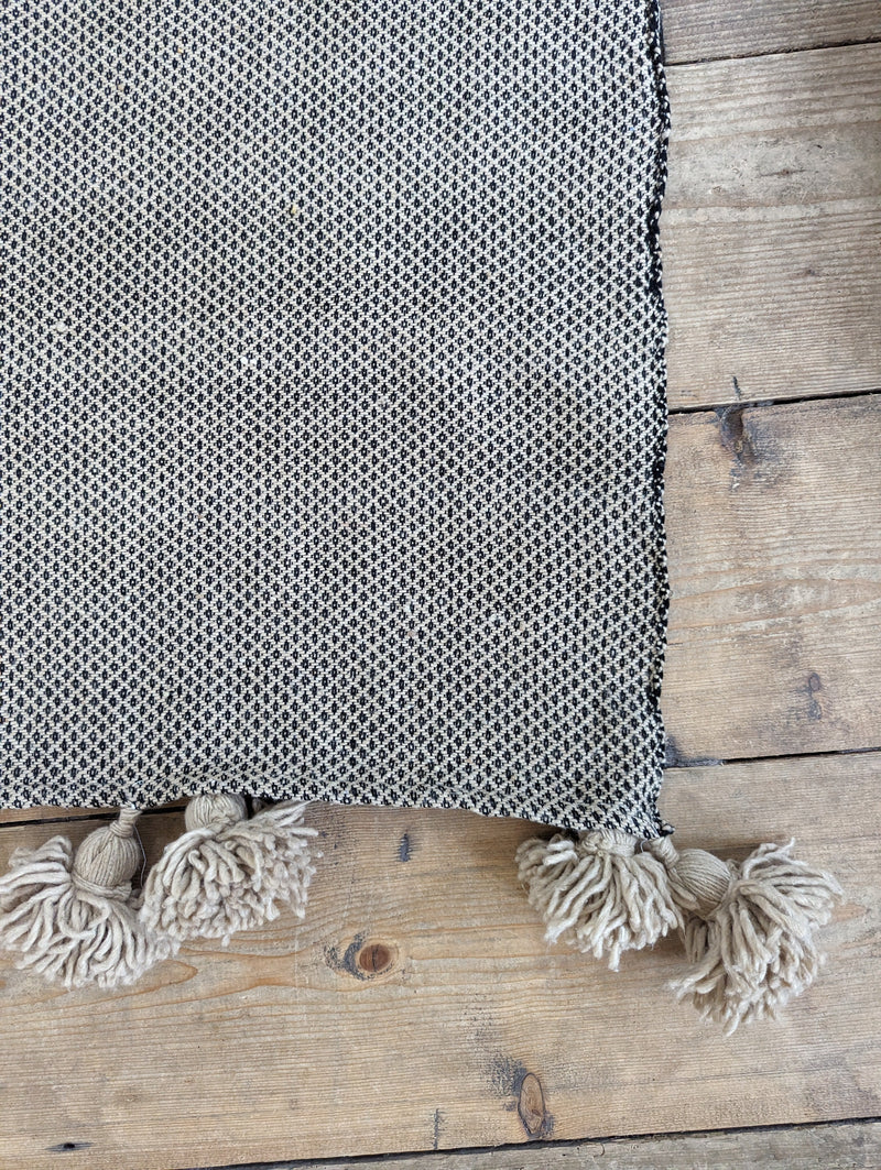 'Taupe Diamonds' Wool Pompom Blanket BLPP017