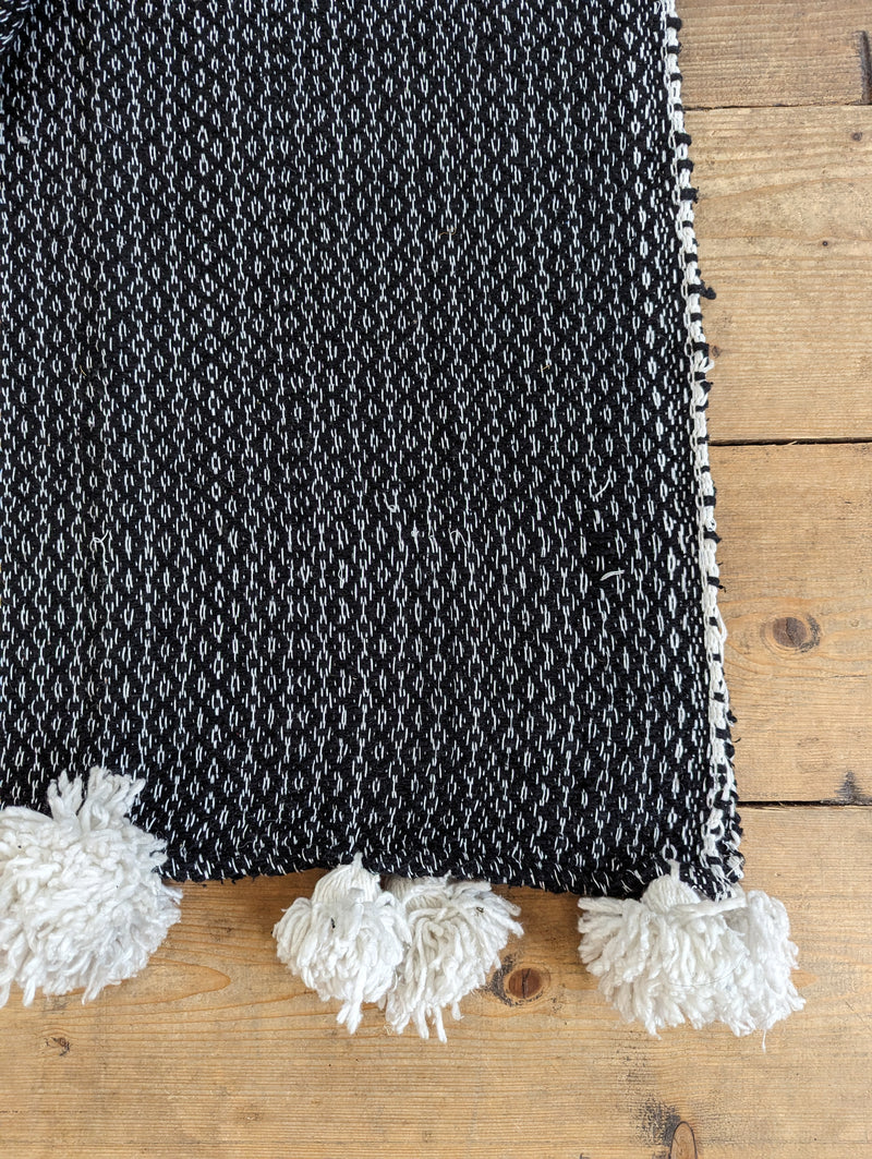'Charcoal Diamonds’ (white pompom) Wool Pompom Blanket BP115