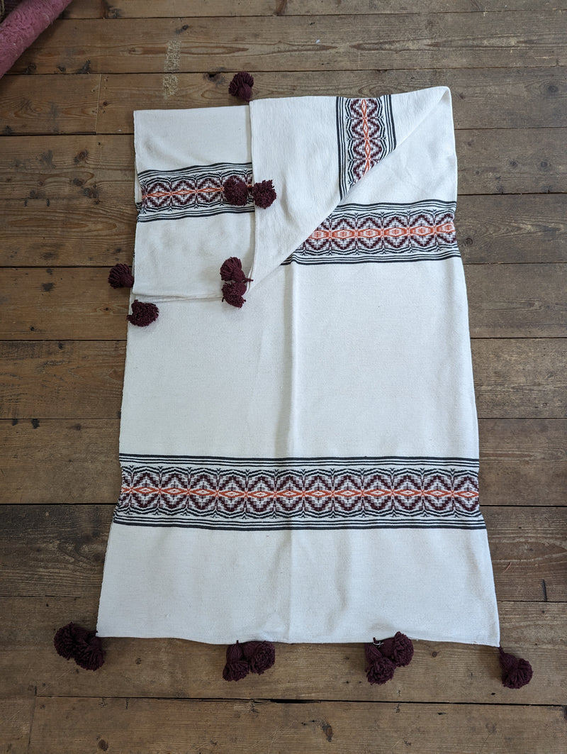 Multi Colour Stripe Jacquard Weave Pompom Blanket BLPP109