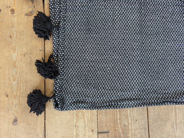 'Charcoal Diamonds’ (black pompom) Wool Pompom Blanket