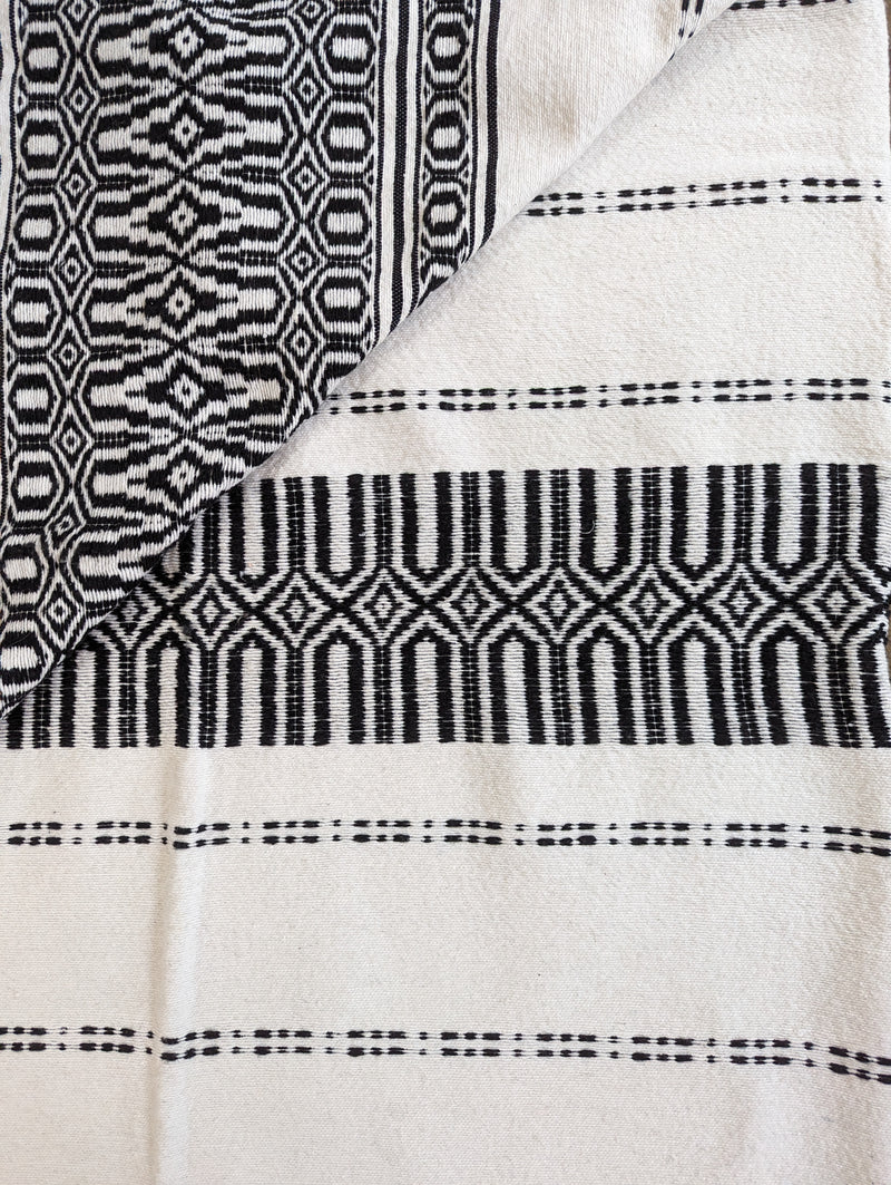 Black and White Jacquard Weave Pompom Blanket BP113