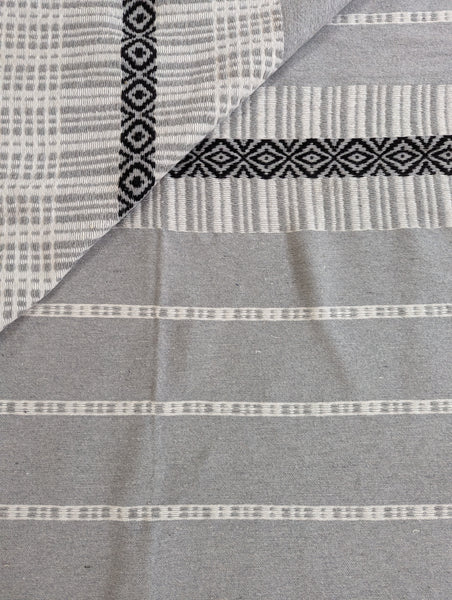 Soft Grey Jacquard Weave Pompom Blanket