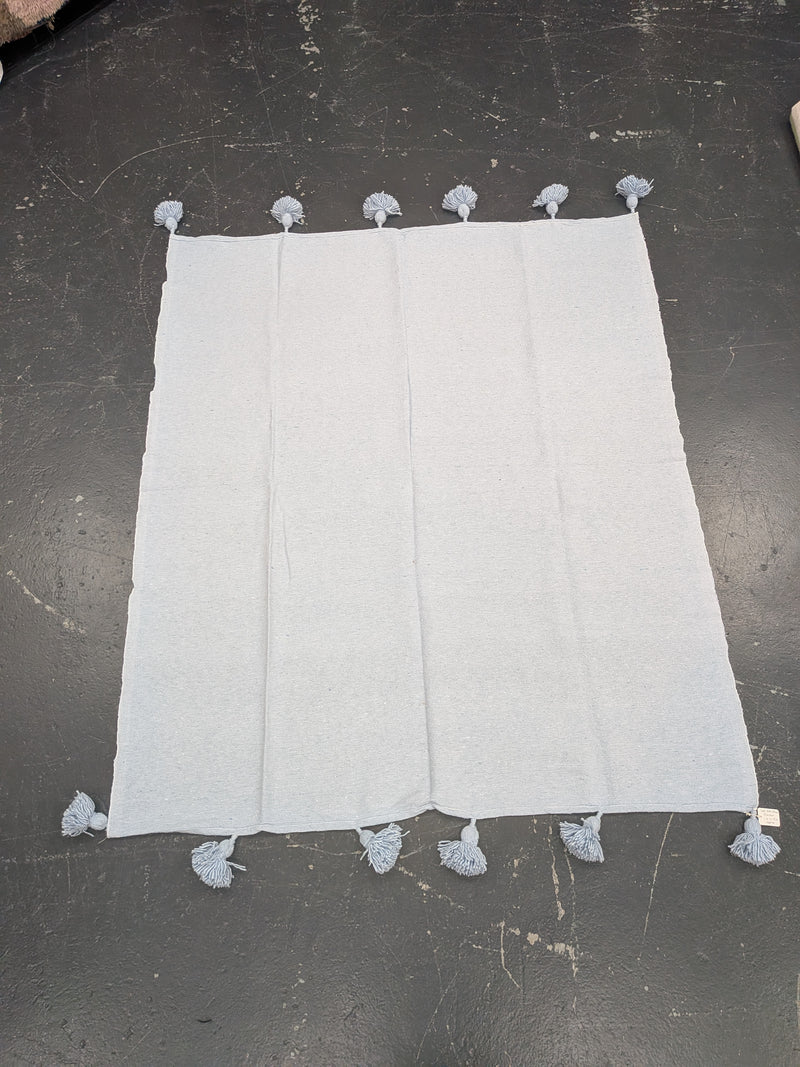 ‘Classic’ Pom Pom Blanket - Sky Blue BLPP008