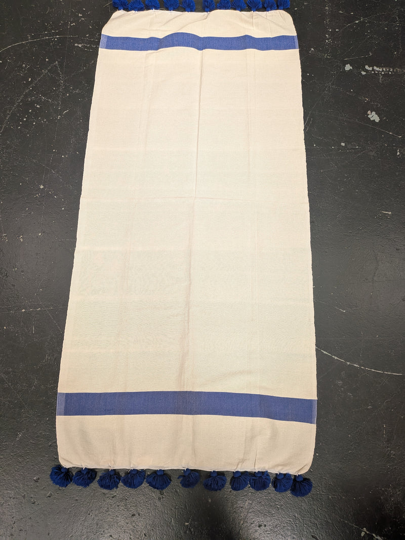 'Fez' Pompom 'Fouttas' Saharan Blue Hammam Towel - BL-HT-001