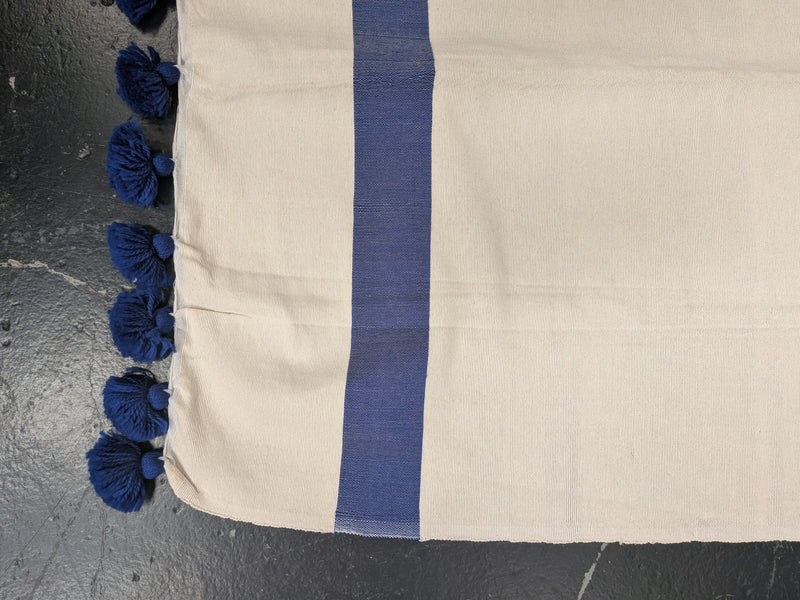'Fez' Pompom 'Fouttas' Saharan Blue Hammam Towel - BL-HT-001