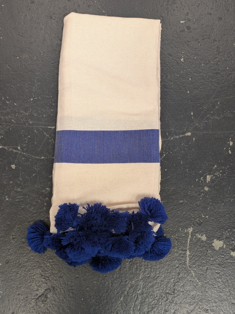 'Fez' Pompom 'Fouttas' Saharan Blue Hammam Towel - BL-HT-001