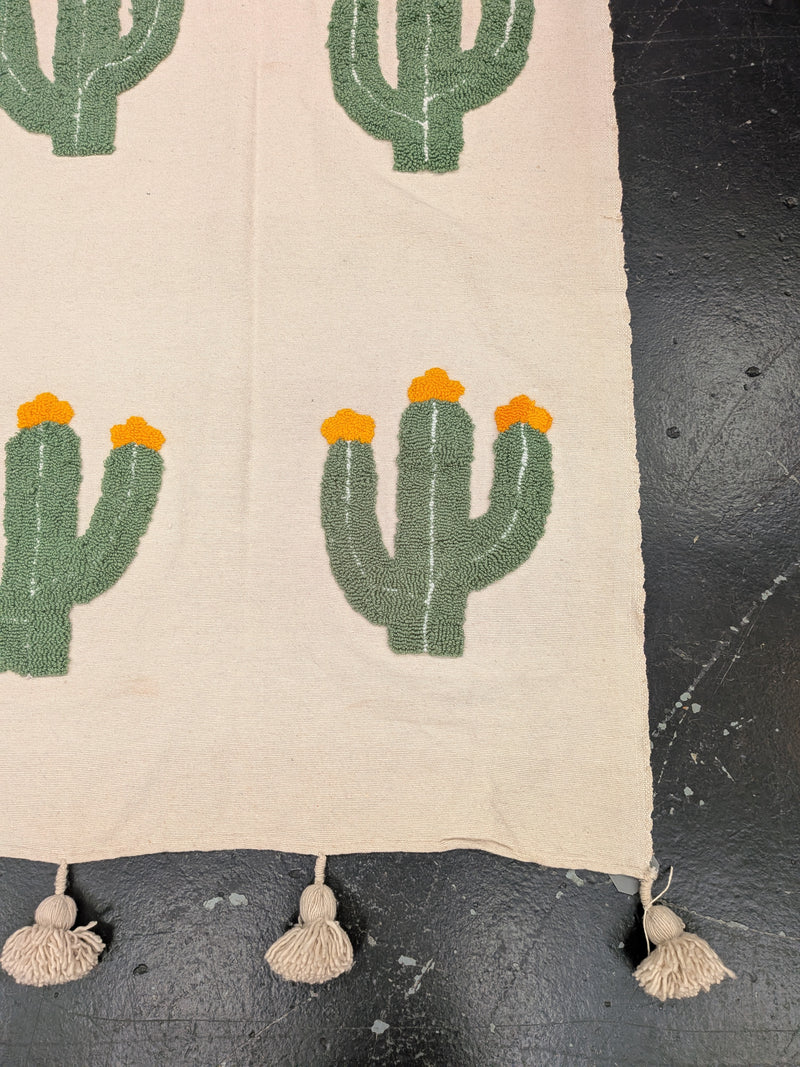 Hand Tufted Pom Pom Blanket - Cactus Flower BLPP125