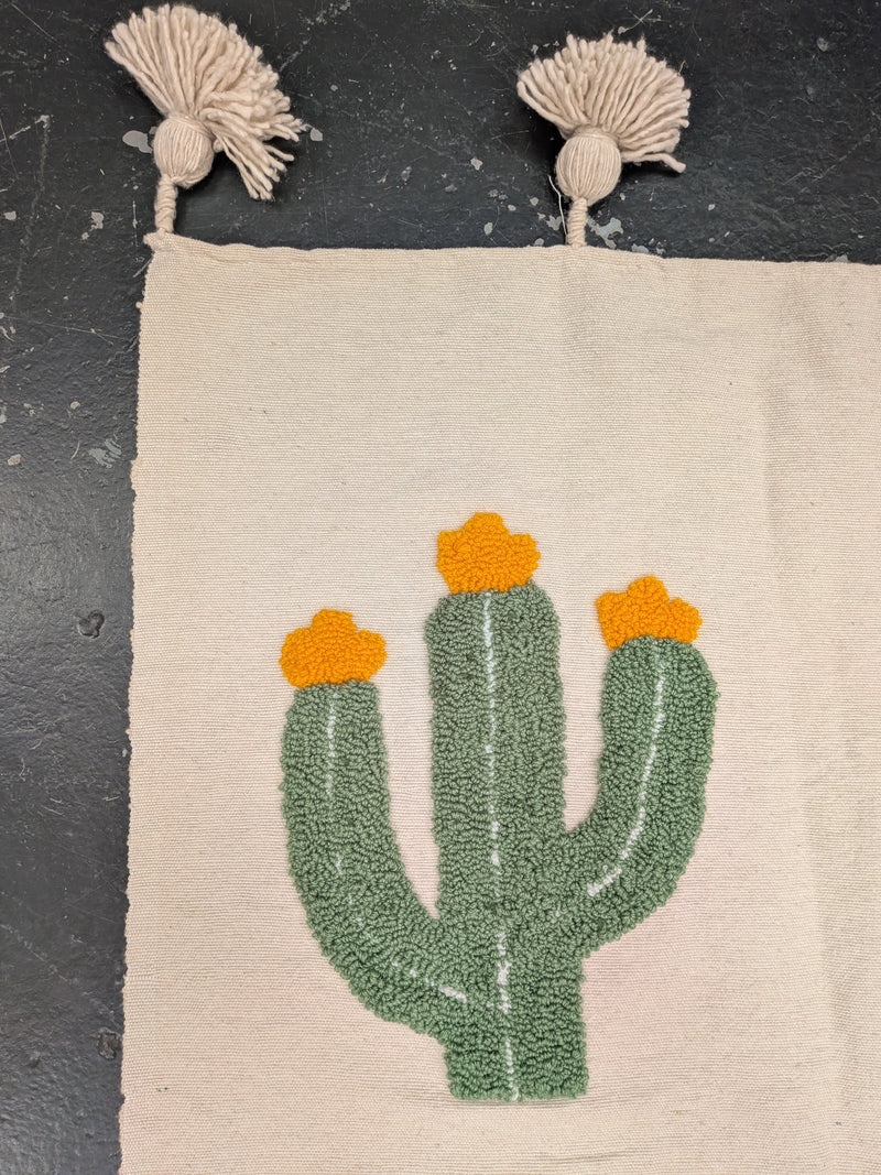 Hand Tufted Pom Pom Blanket - Cactus Flower BLPP125