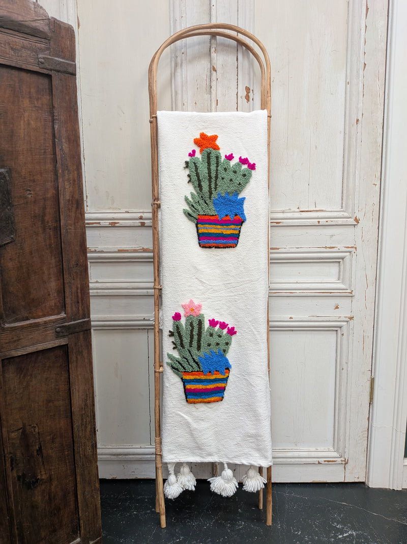 Hand Tufted Pom Pom Blanket - Cactus Flower BLPP126