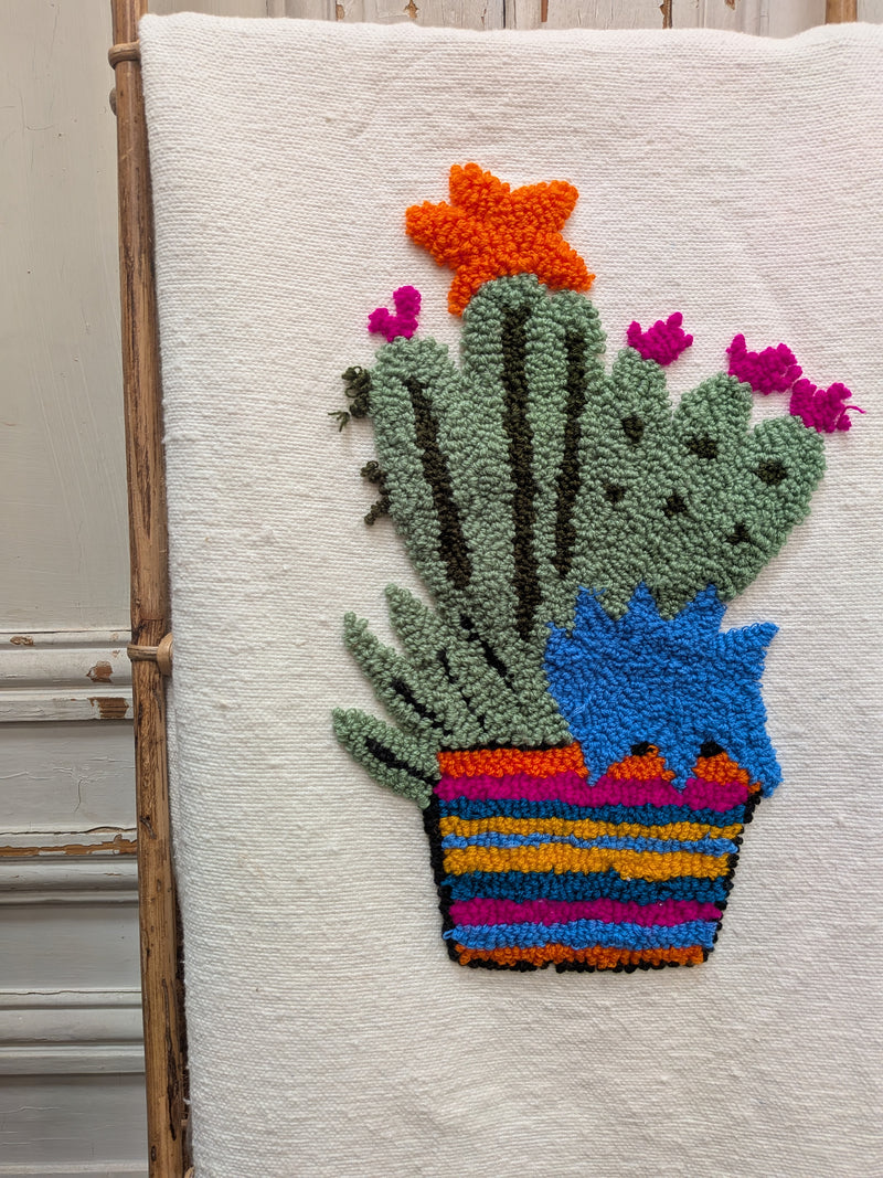 Hand Tufted Pom Pom Blanket - Cactus Flower BLPP126