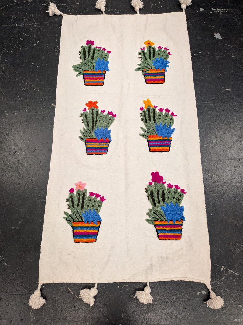 Hand Tufted Pom Pom Blanket - Cactus Flower BLPP126