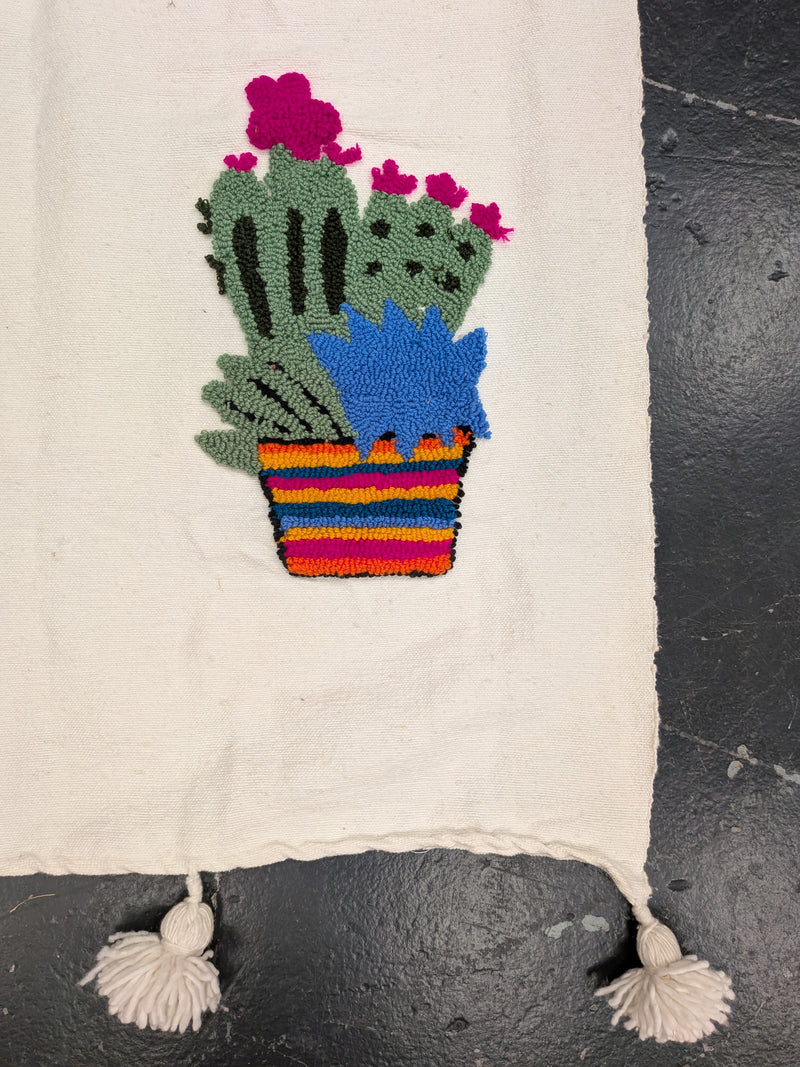 Hand Tufted Pom Pom Blanket - Cactus Flower BLPP126