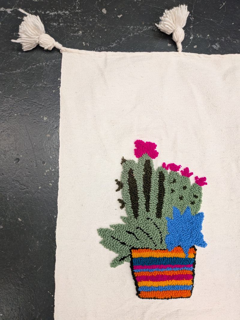 Hand Tufted Pom Pom Blanket - Cactus Flower BLPP126