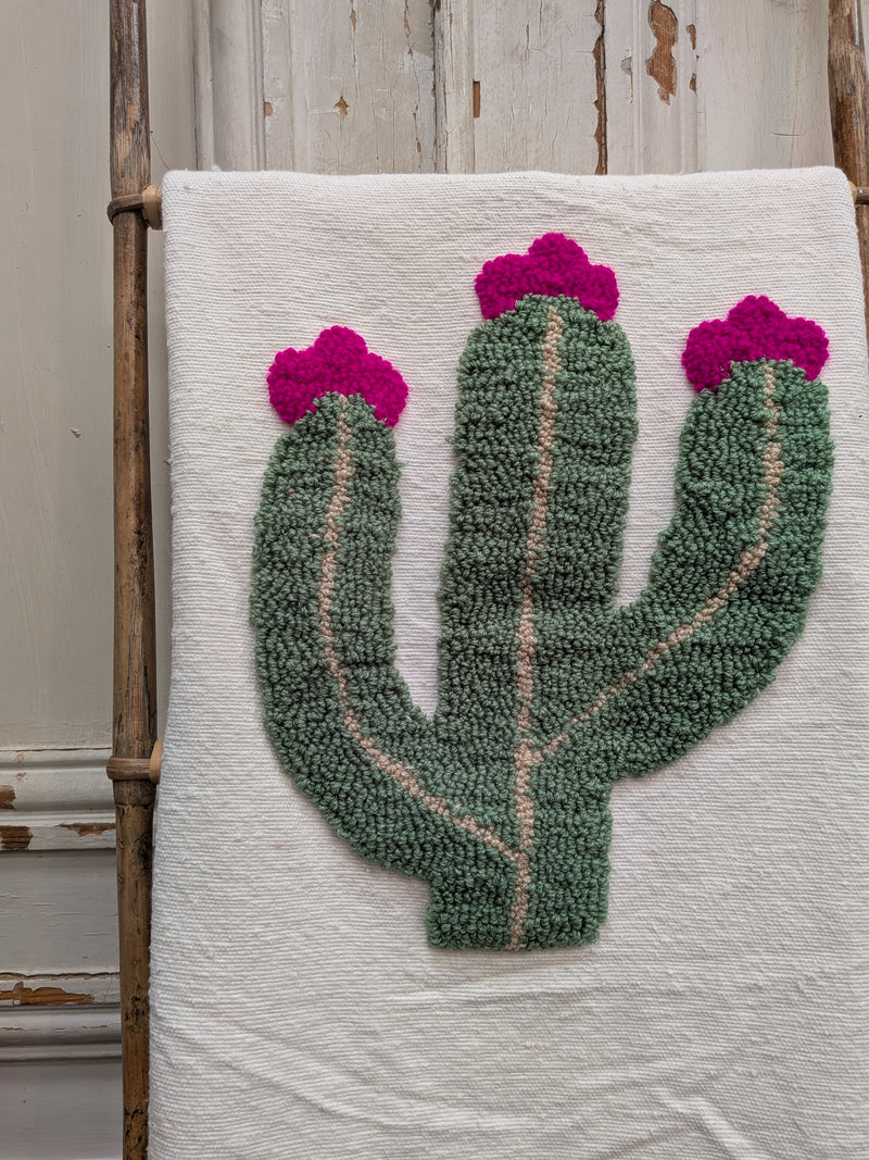 Hand Tufted Pom Pom Blanket - Cactus Flower BLPP123
