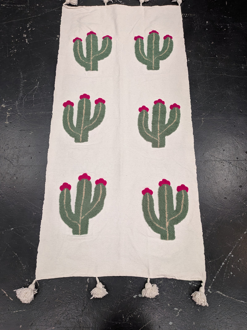 Hand Tufted Pom Pom Blanket - Cactus Flower BLPP123