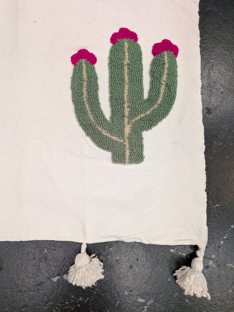 Hand Tufted Pom Pom Blanket - Cactus Flower BLPP123